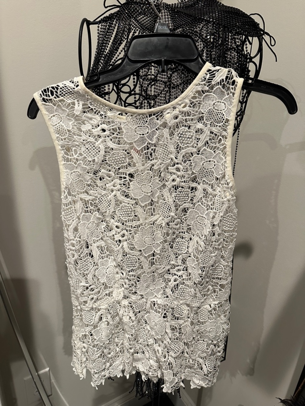 Women's White Crochet Lace Sleeveless top zipper back
